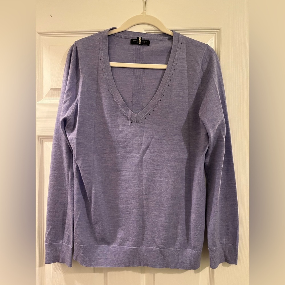 Banana Republic Women's Purple V-Neck Wool Sweater size L